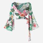 Shein Jungle Print Bell Sleeve Cross Top