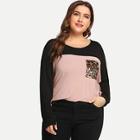 Shein Plus Leopard Packet Patched Two-tone Tee