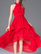 Shein Red Ruffle High Low Maxi Dress