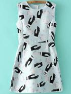 Shein Light Blue Sleeveless Hands Print Dress