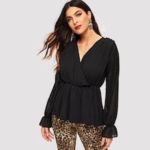 Shein Surplice Neck Solid Ruffle Top