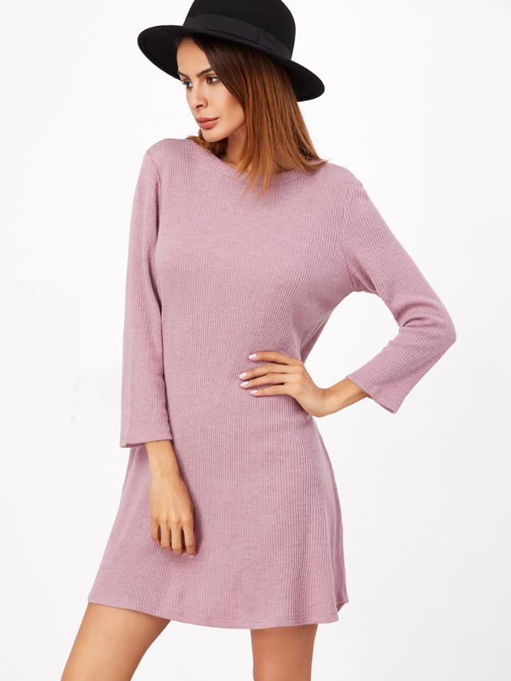 Shein Pink Ribbed Knit A Line Dress