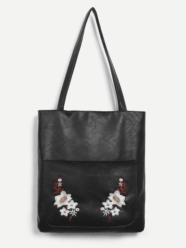 Shein Flower Embroidered Pu Shoulder Bag