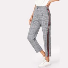 Shein Contrast Tape Side Plaid Pants