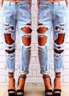Rosewe Pocket Design Cutout Design Light Blue Jeans
