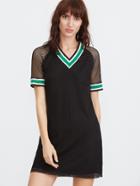 Shein Black Striped Trim Eyelet Mesh Overlay Dress