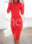 Shein Red Ruby Long Sleeve Slim Designer Elegantly Wiggle Dress