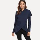 Shein Overlap Detail Solid Hooded Sweatshirt