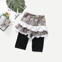 Shein Toddler Girls Calico Print Ruffle Trim Pants