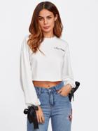 Shein Contrast Bow Tie Cuff Crop Pullover