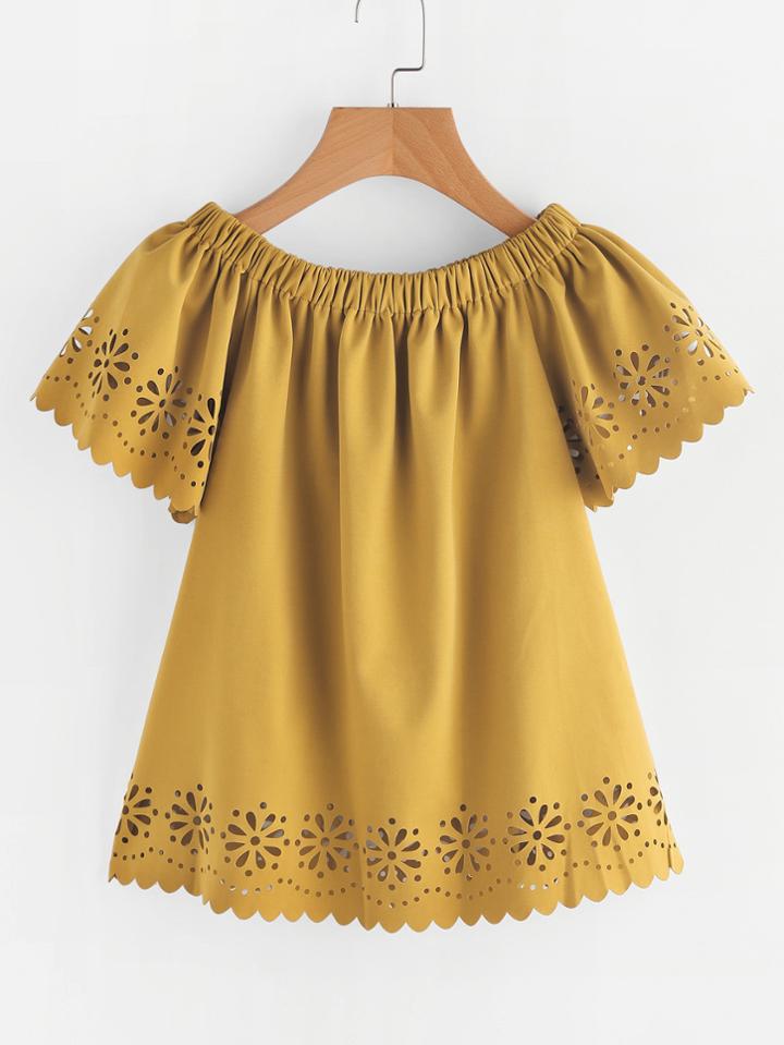 Shein Laser Cut Scallop Trim Top
