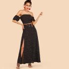 Shein Off Shoulder Polka Dots Dress With Belt