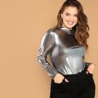Shein Plus Mock Neck Fitted Metallic Top