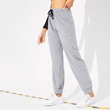 Shein Drawstring Waist Pearl Detail Pants