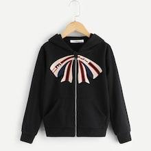 Shein Girls Bow Print Zip Up Hoodie