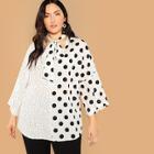 Shein Plus Tie Neck Mixed Polka Dot Print Top