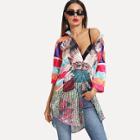 Shein Portrait Print Dolphin Hem Shirt Dress