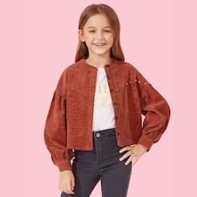 Shein Girls Button Up Beaded Detail Jacket