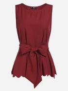 Shein Scallop Hem Self Belted Shell Top