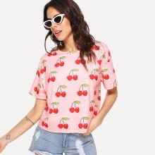 Shein Allover Cherry Print Tee