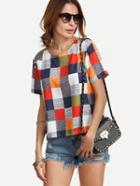 Shein Multicolor Round Neck Plaid Casual T-shirt