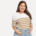 Shein Plus Cut And Sew Frilled Stripe Knit Tee