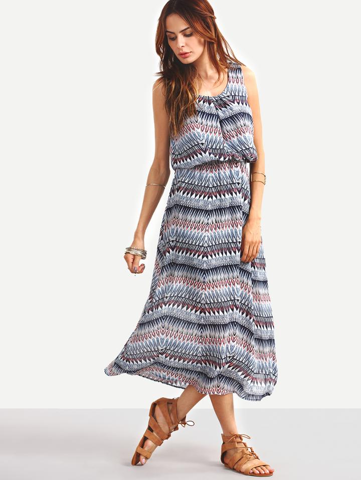 Shein Multicolor Tribal Print Sleeveless Blouson Dress