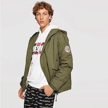 Shein Men Drawstring Hem Zip Up Button Coat