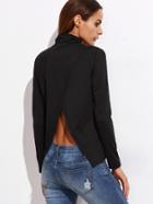 Shein Black Cowl Neck Split Back T-shirt