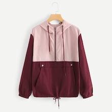 Shein Drawstring Knot Kangaroo Pocket Hooded Jacket
