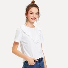 Shein Eyelet Embroidered Ruffle Trim T-shirt