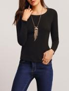 Shein Black Long Sleeve Round Neck Knit T-shirt