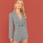 Shein Double Breasted Fitted Plaid Blazer Romper