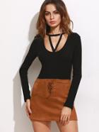 Shein Strappy Cutout Neck Ribbed T-shirt