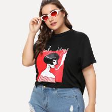 Shein Plus Slogan Graphic Tee