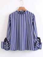 Shein Vertical Striped Bow Tie Detail Blouse