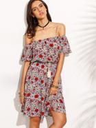 Shein Multicolor Floral Print Drawstring Waist Fringe Dress