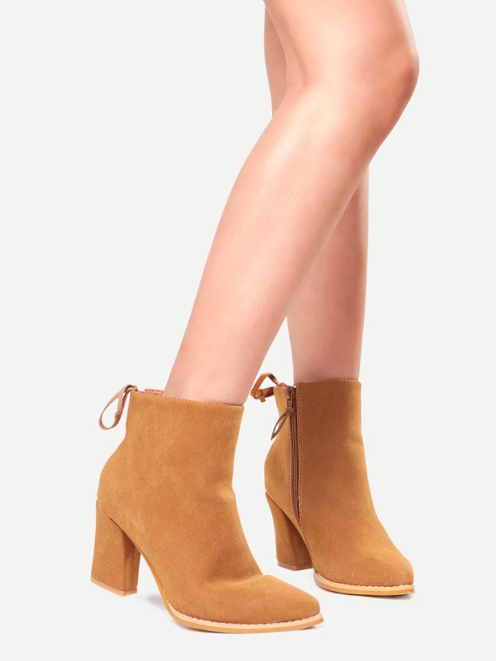 Shein Camel Pointed Toe Side Zipper Lace Up Back Boots