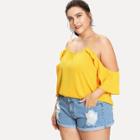 Shein Plus Open Shoulder Ruffle Embellished Textured Blouse