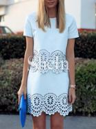 Shein Beige Short Sleeve Hollow Top With Skirt