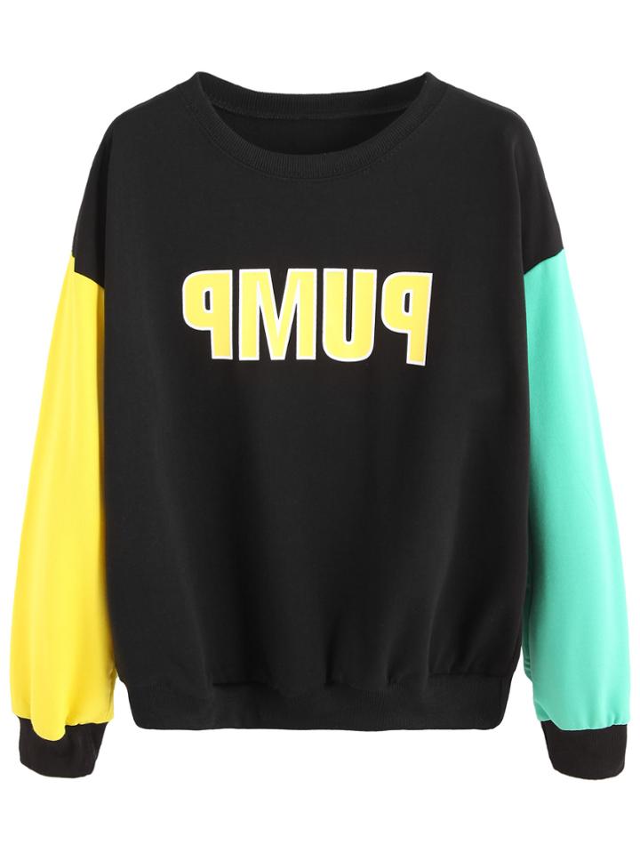 Shein Color Block Letter Print Sweatshirt