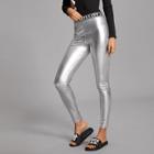 Shein Letter Print Metallic Silver Leggings