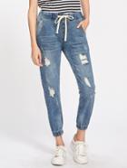 Shein Rips Detail Elastic Hem Jeans
