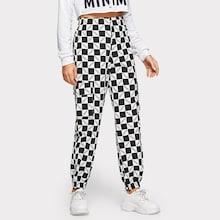 Shein Checkerboard Letter Print Pants