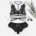 Shein Eyelash Lace Harness Design Lingerie Set With Choker