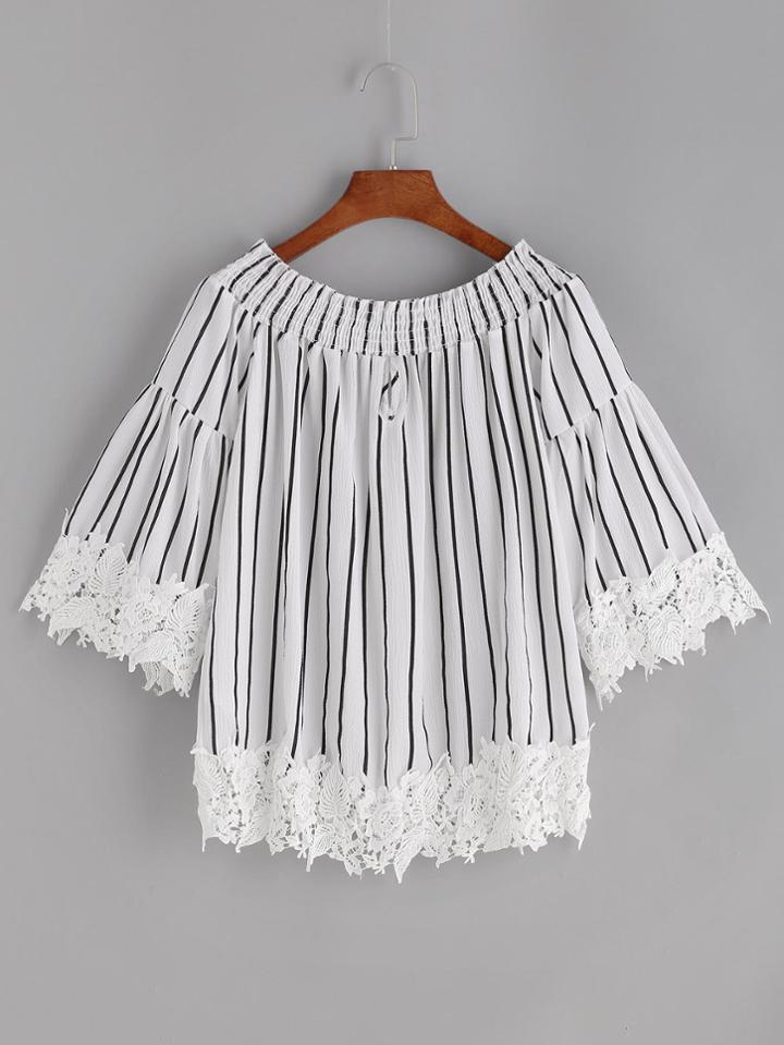 Shein Vertical Pinstripe Lace Trim Top