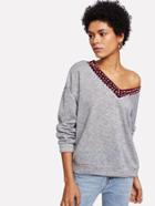 Shein Contrast Panel Pearl Beading Drop Shoulder Jumper