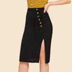 Shein Buttoned Split Pencil Skirt With Slim Belt