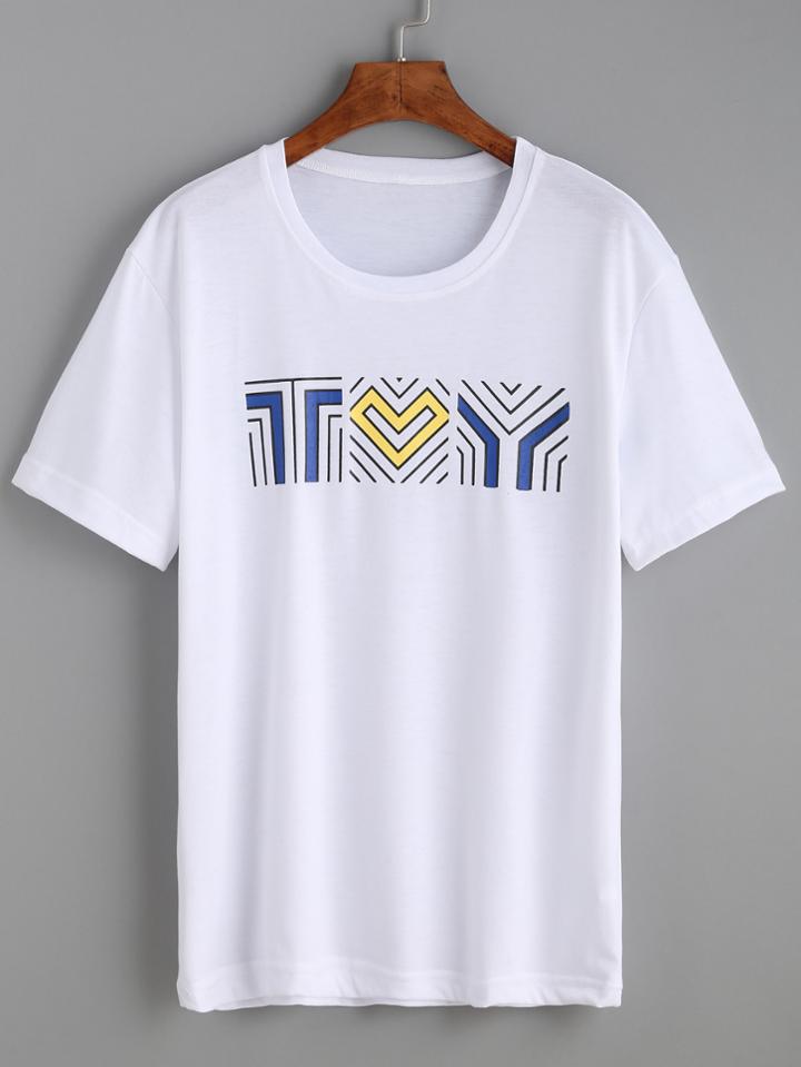 Shein White Maze Print T-shirt