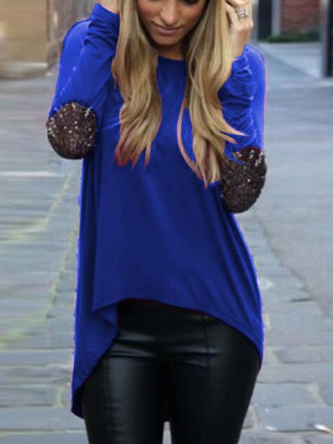 Shein Blue Dip Hem Sparkely Glittery Cozy Costume Loose T-shirt